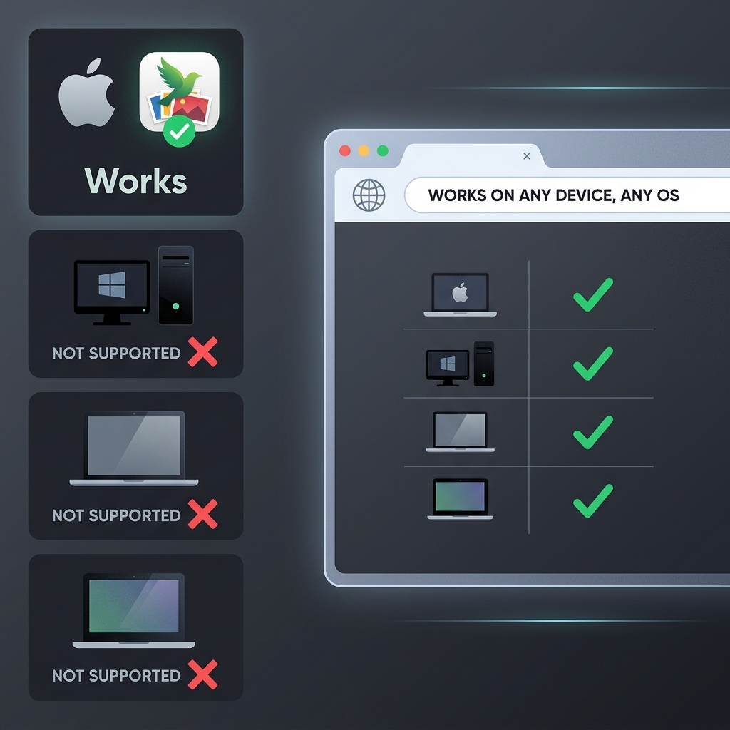 ImageOptim works only on Mac while Windows, Linux and Chromebook are not supported — NoFileUpload works on all platforms via browser