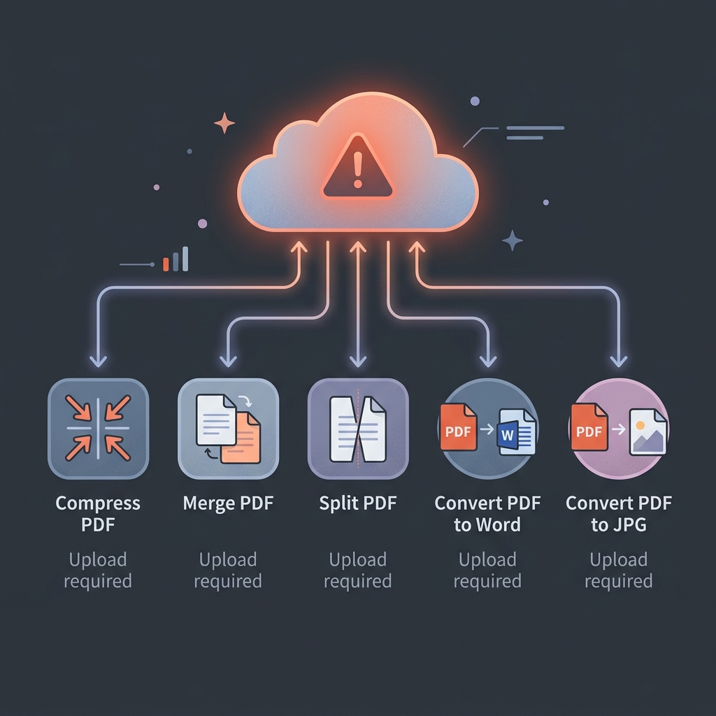 All Smallpdf tools including compress, merge, split, convert to Word and JPG all route through cloud servers
