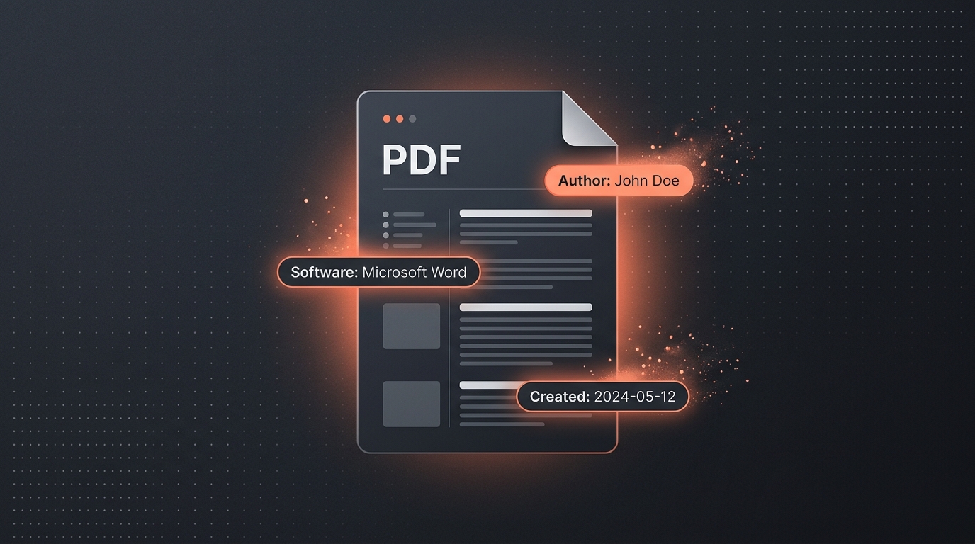 PDF document showing hidden author, software, and creation metadata being cleanly removed