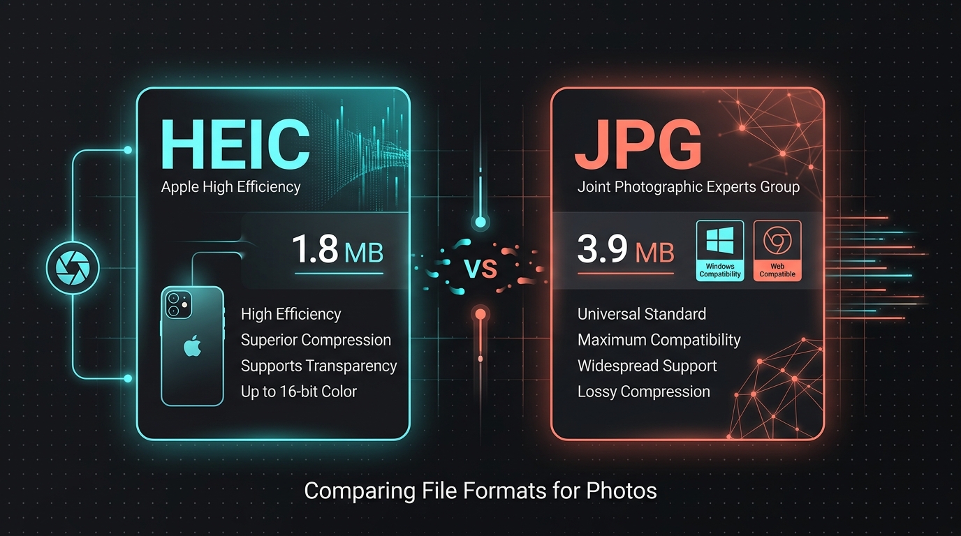 Comparison card between Apple HEIC format and universal JPG format